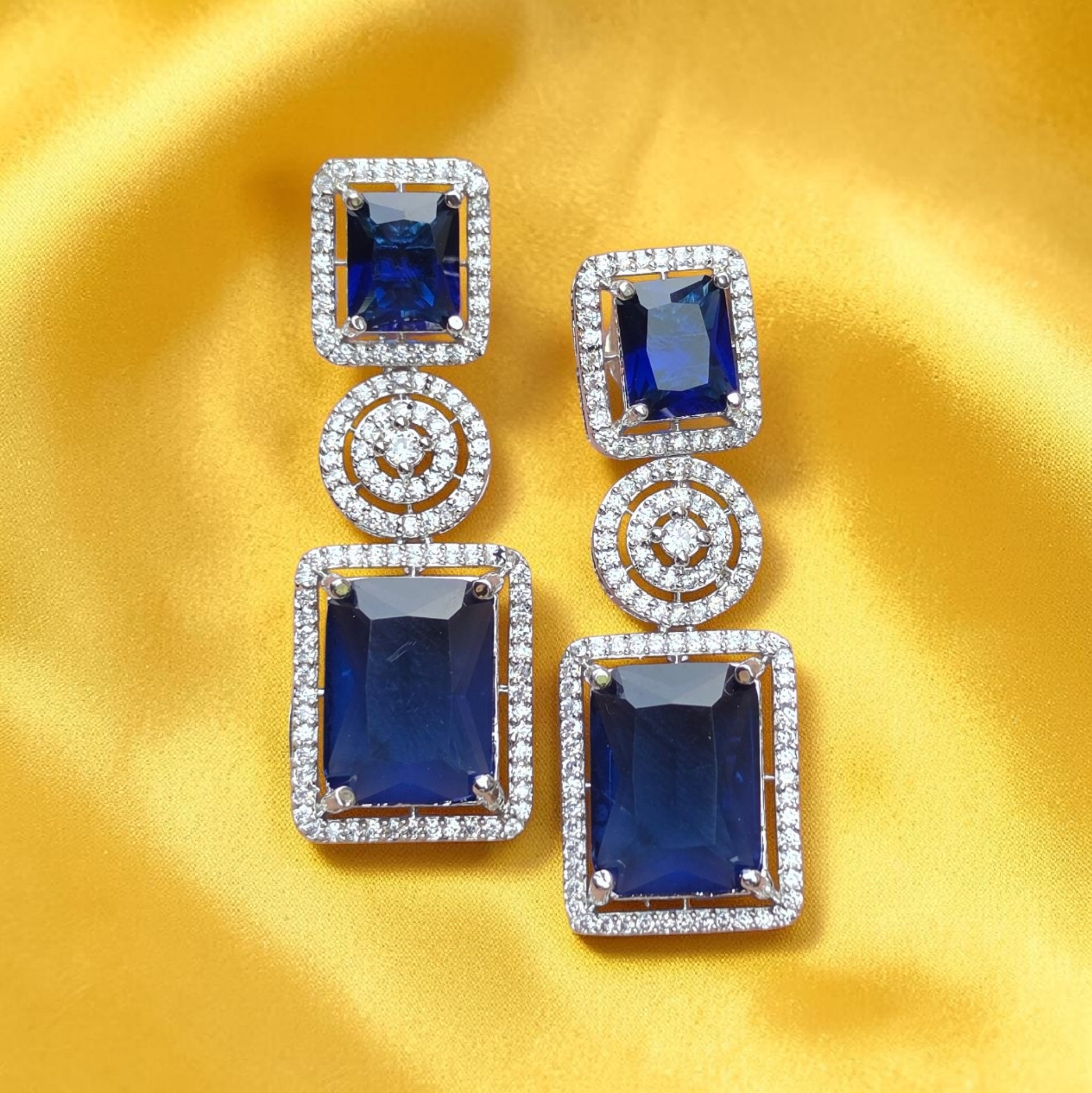 Barsava Radiant Blue American Diamond Earrings