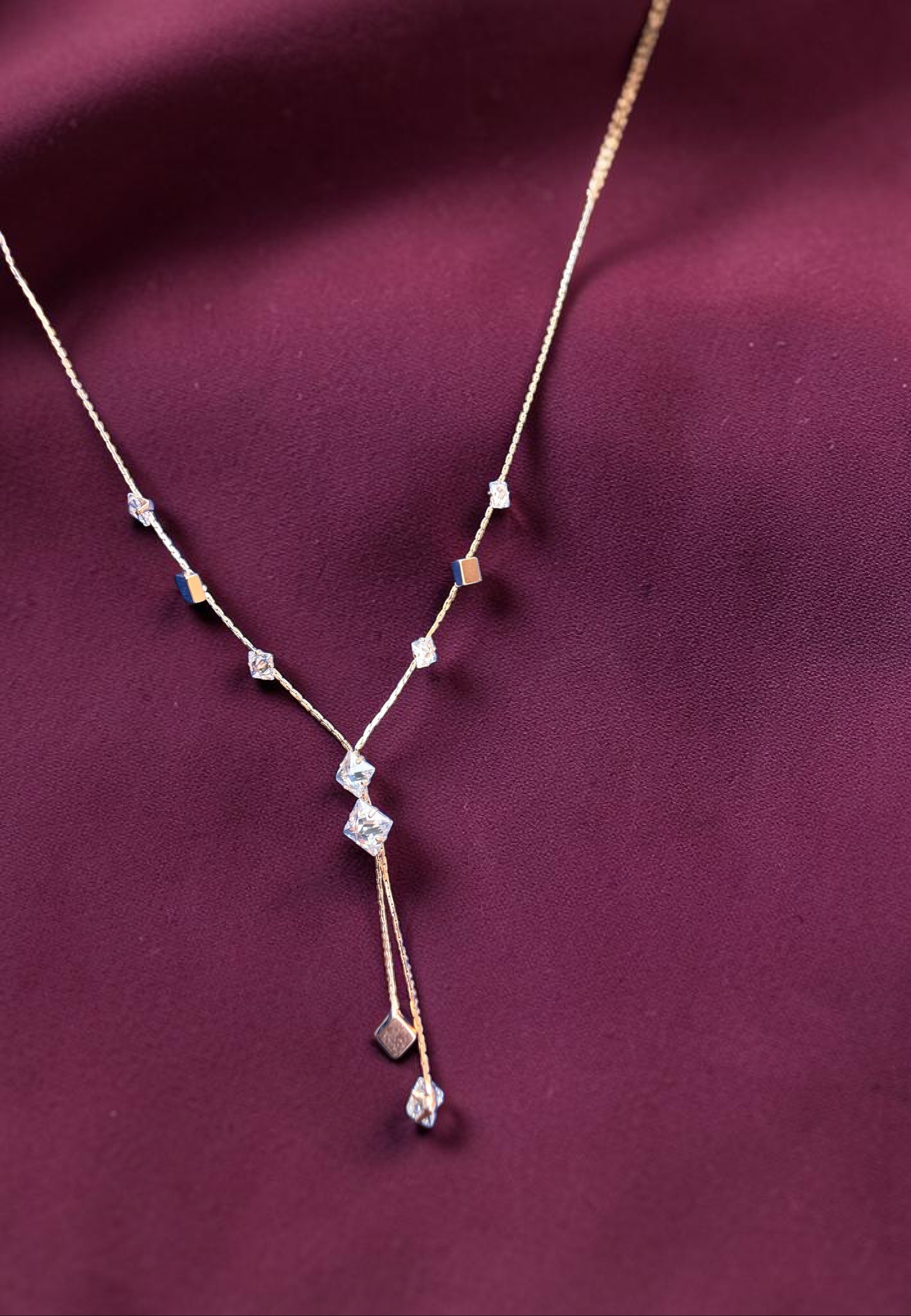 Elegant Gold-Tone Y-Drop Necklace With Chain Tassel