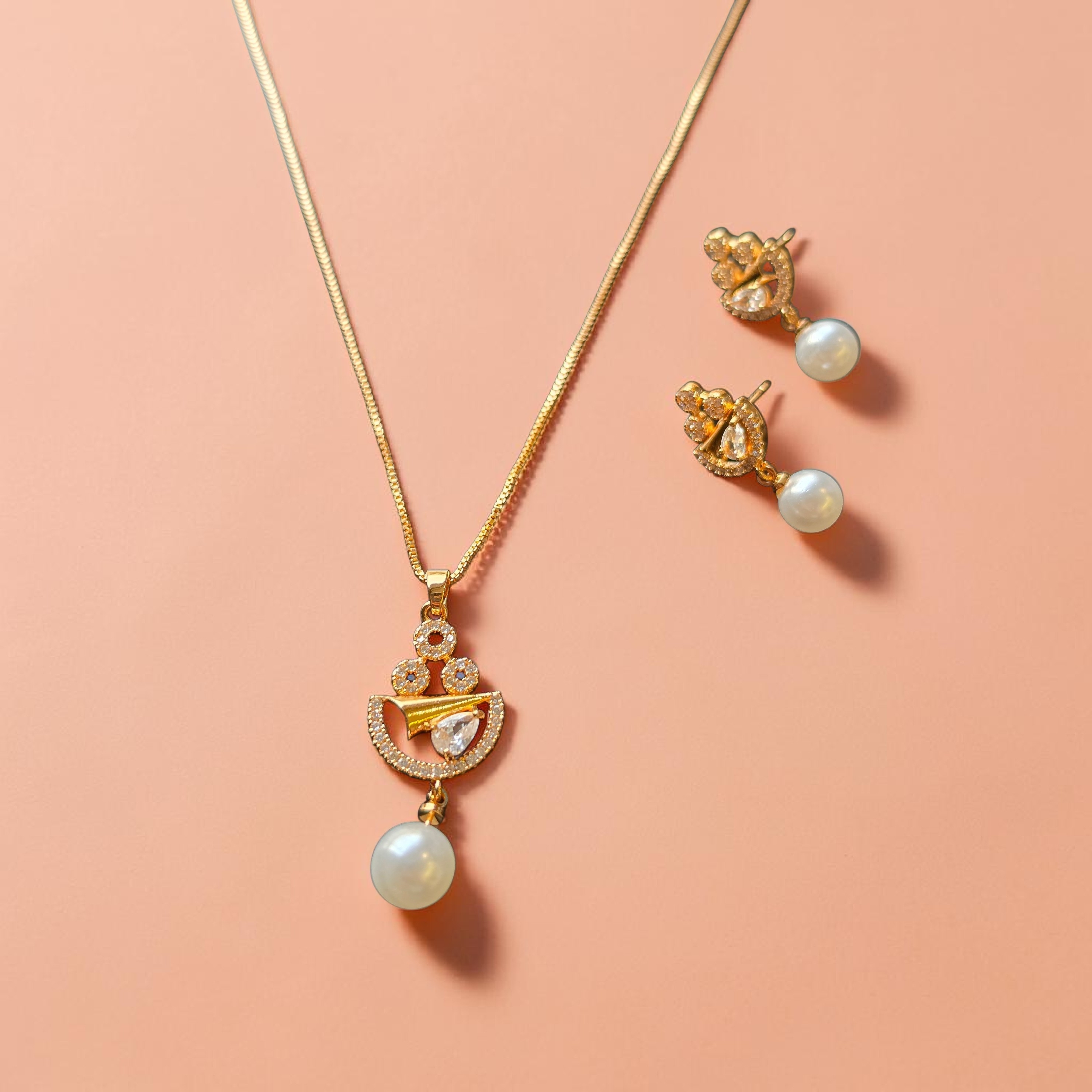 BARSAVA AD Minimalist Rose gold Finish with Pearl drop Necklace