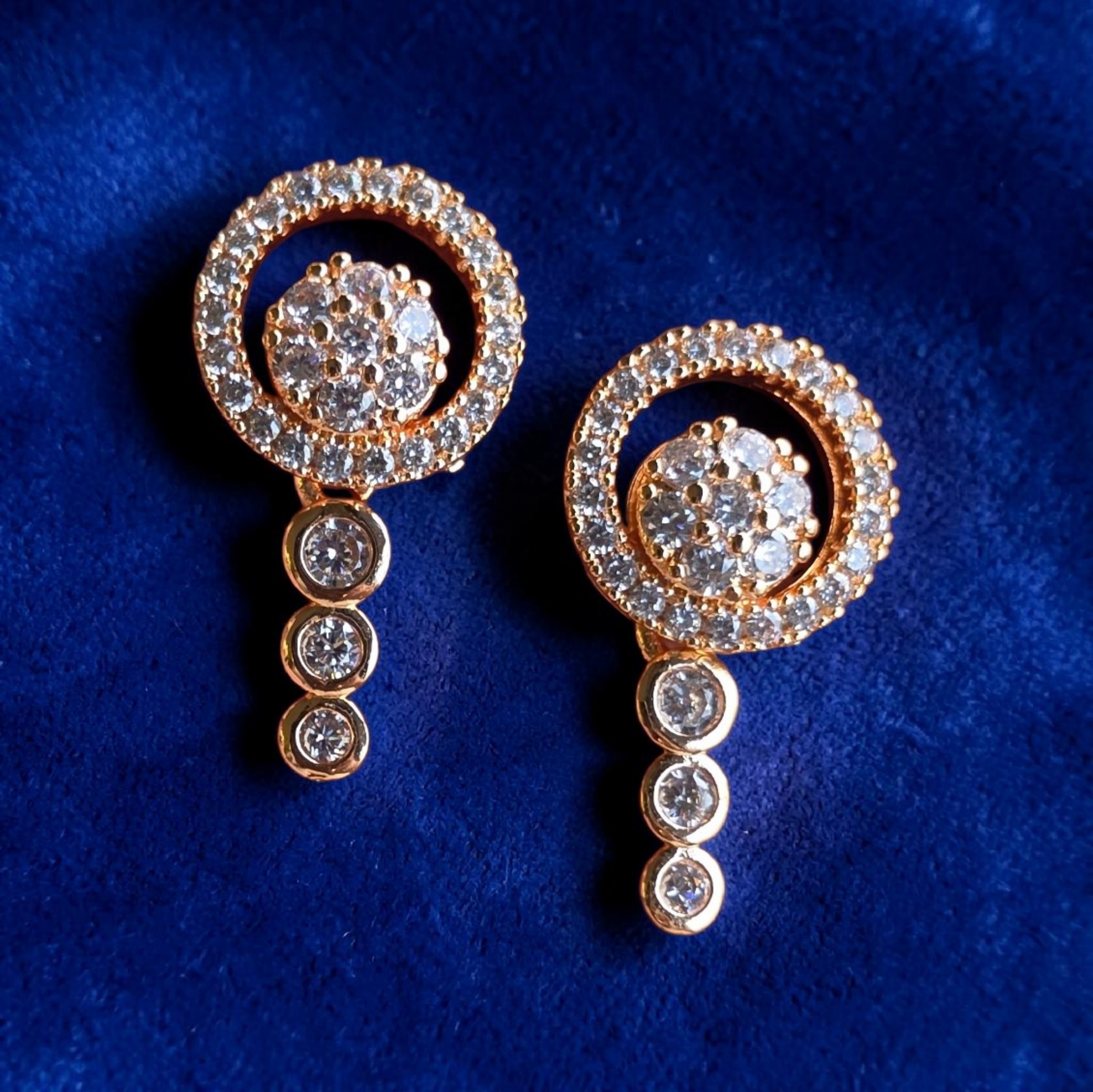 BARSAVA Rose Gold Finish Halo Diamond Drop Earrings