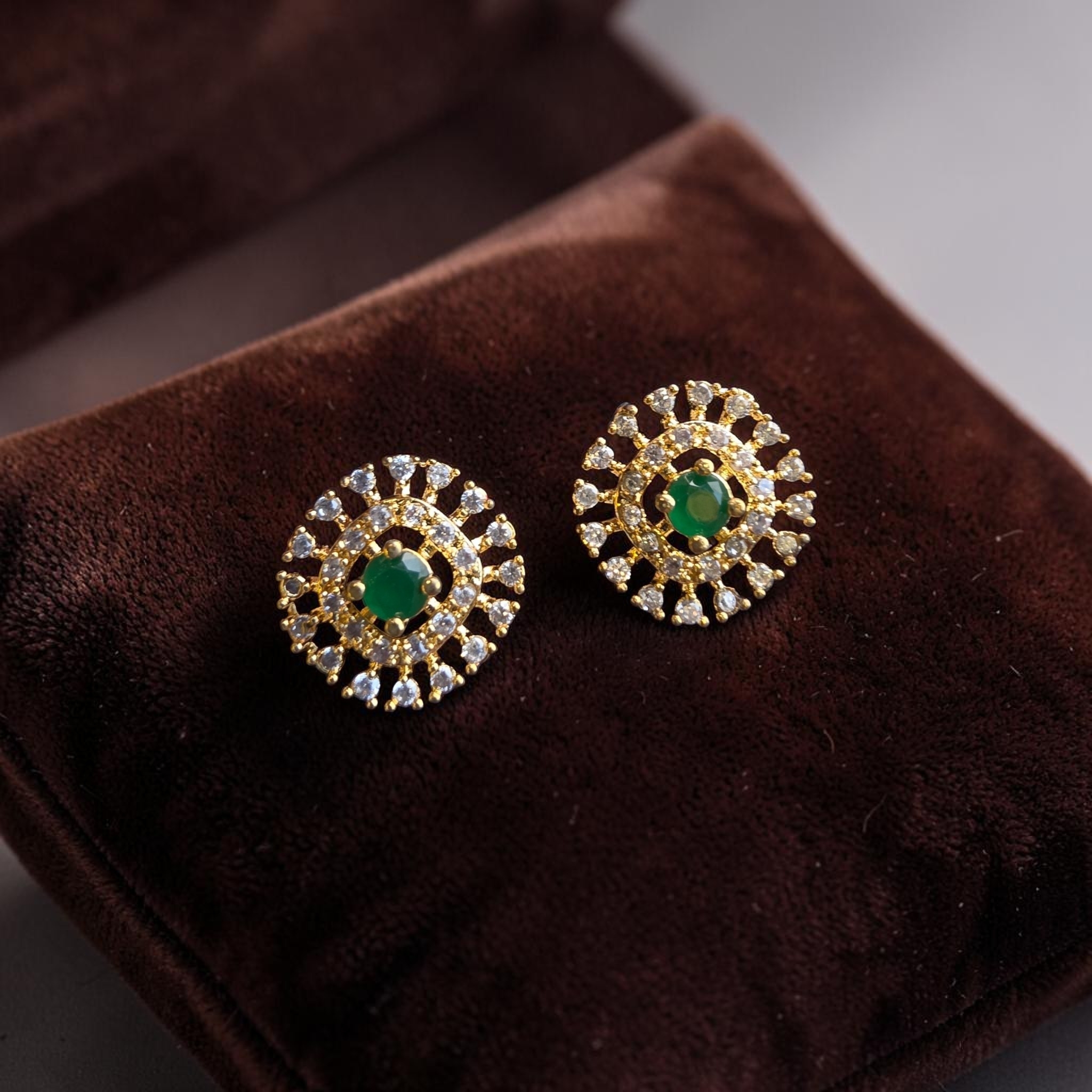 BARSAVA Emerald Green AD Stud Earrings