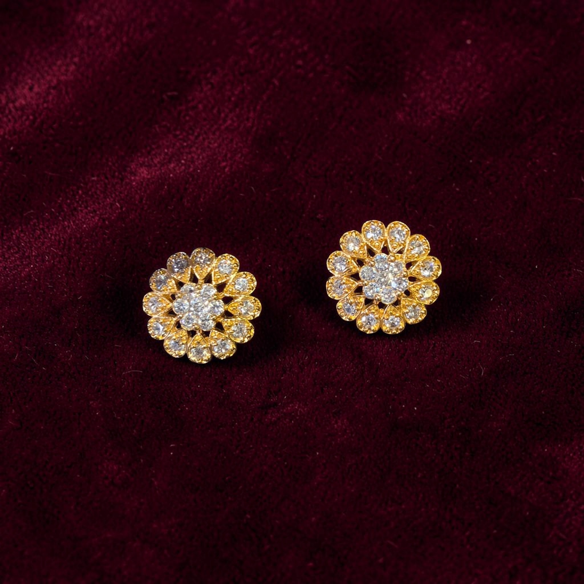 BARSAVA AD Flower Shaped Stud Earrings in Rose Gold Finish