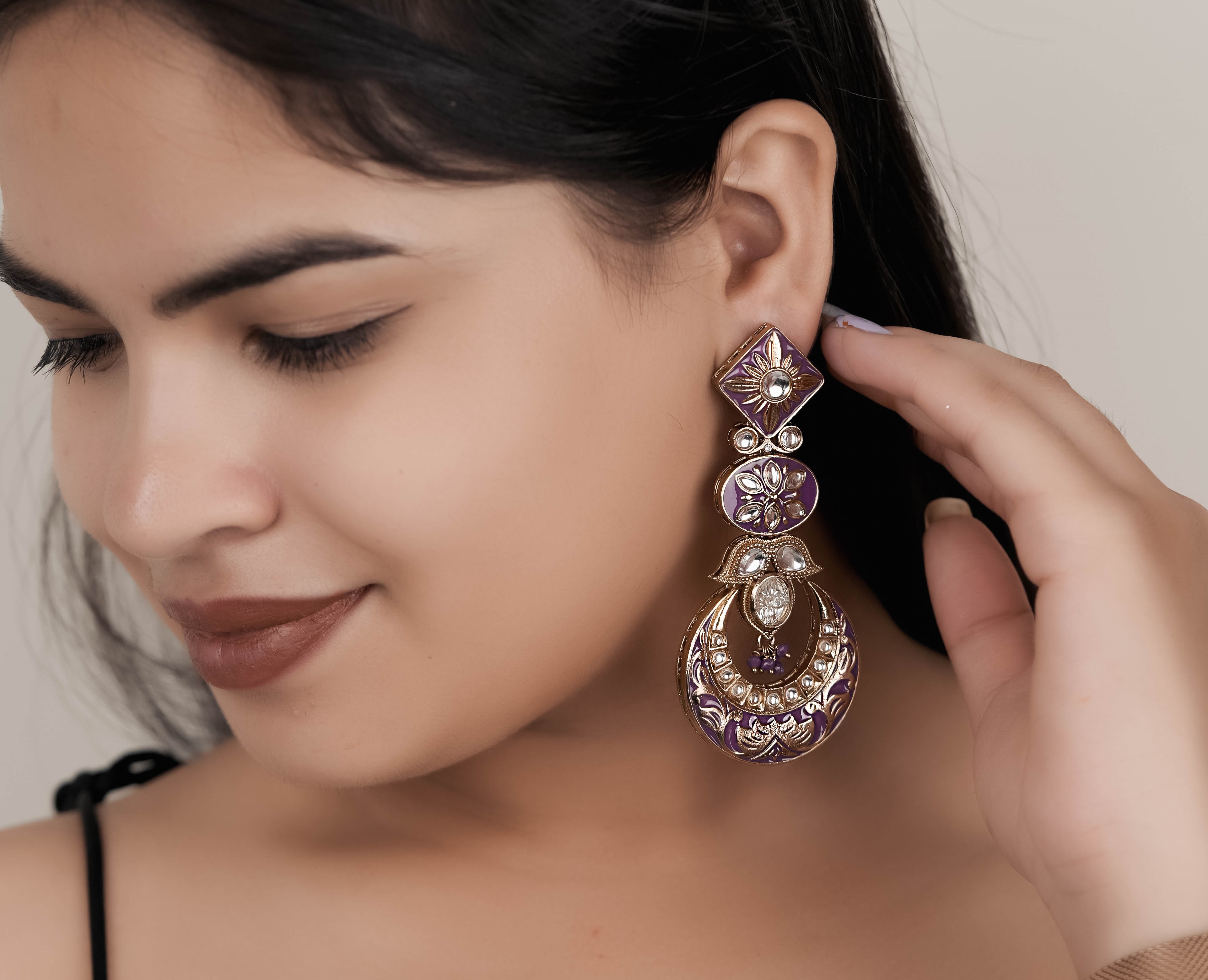 BARSAVA Royal Violet Meenakari Earrings – Traditional Festive Jewellery