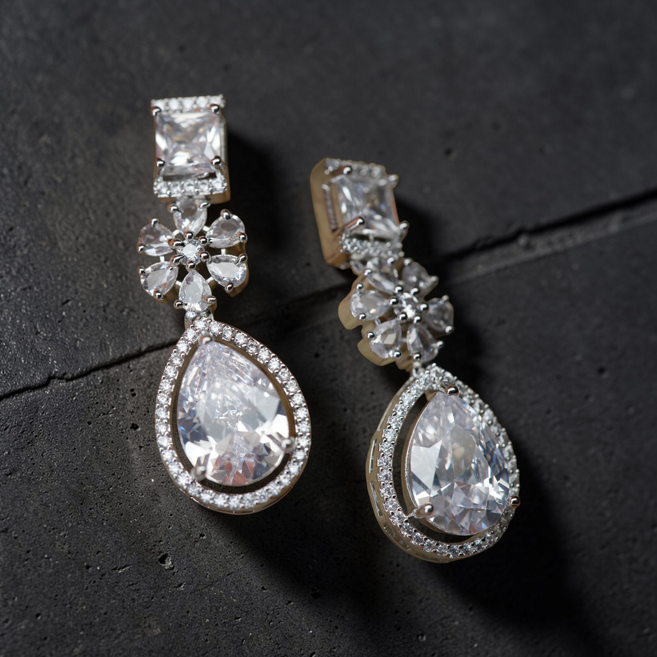 BARSAVA Radiant Teardrop Crystal Floral Drop Earrings