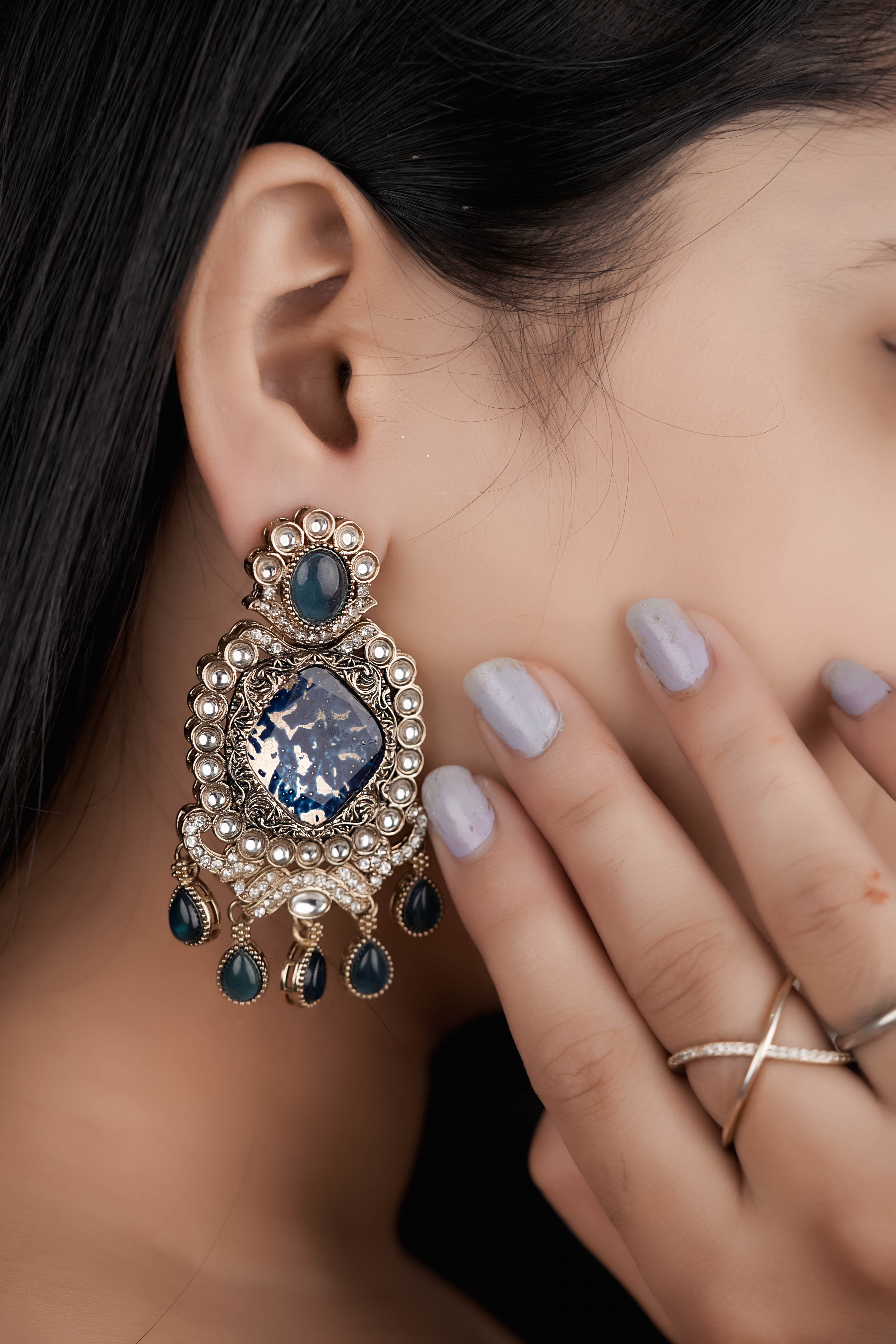 Royal Heritage Earrings with Blue Stone & Pearl Accents