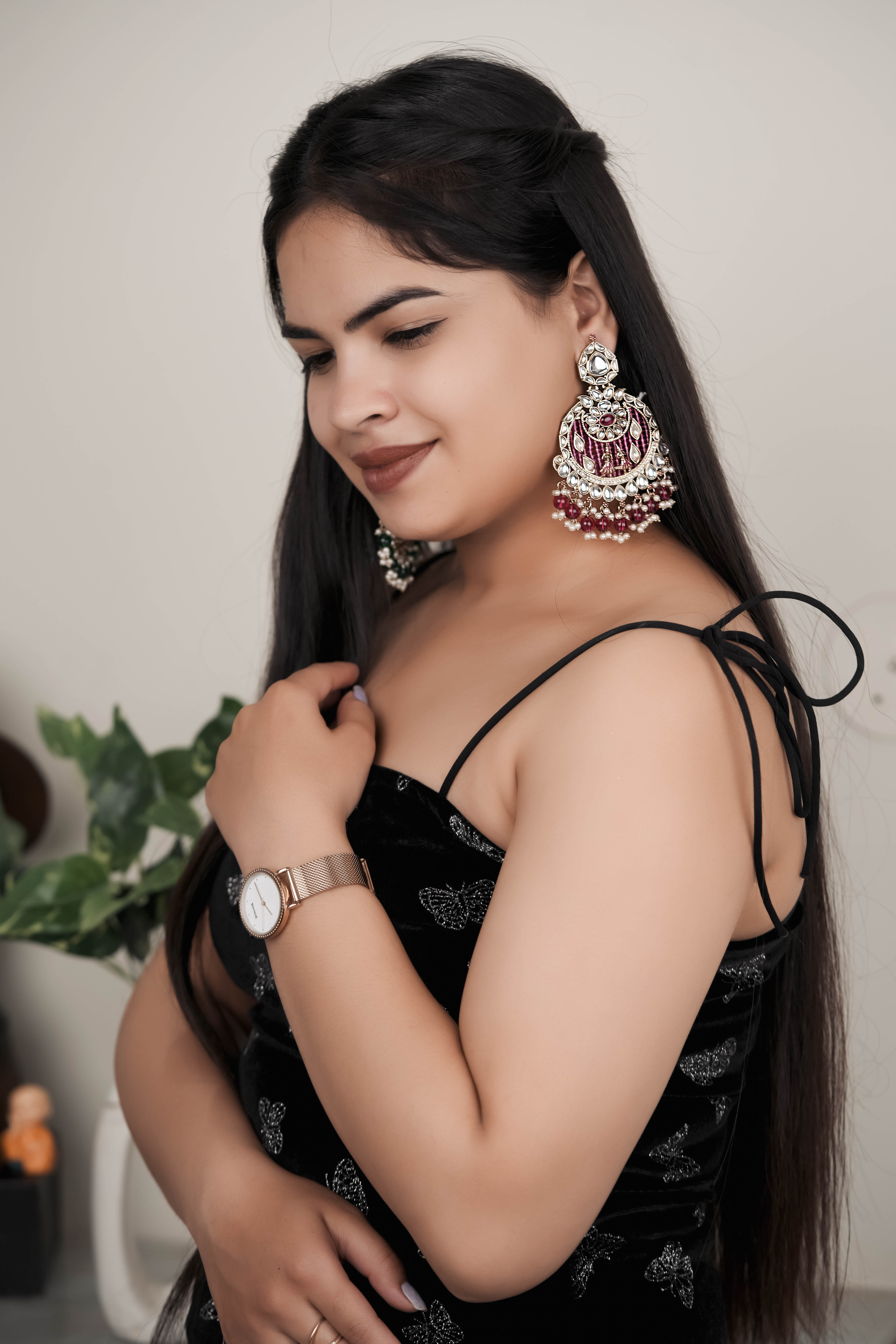 Barsava Ruby Kundan Chandbali Earrings