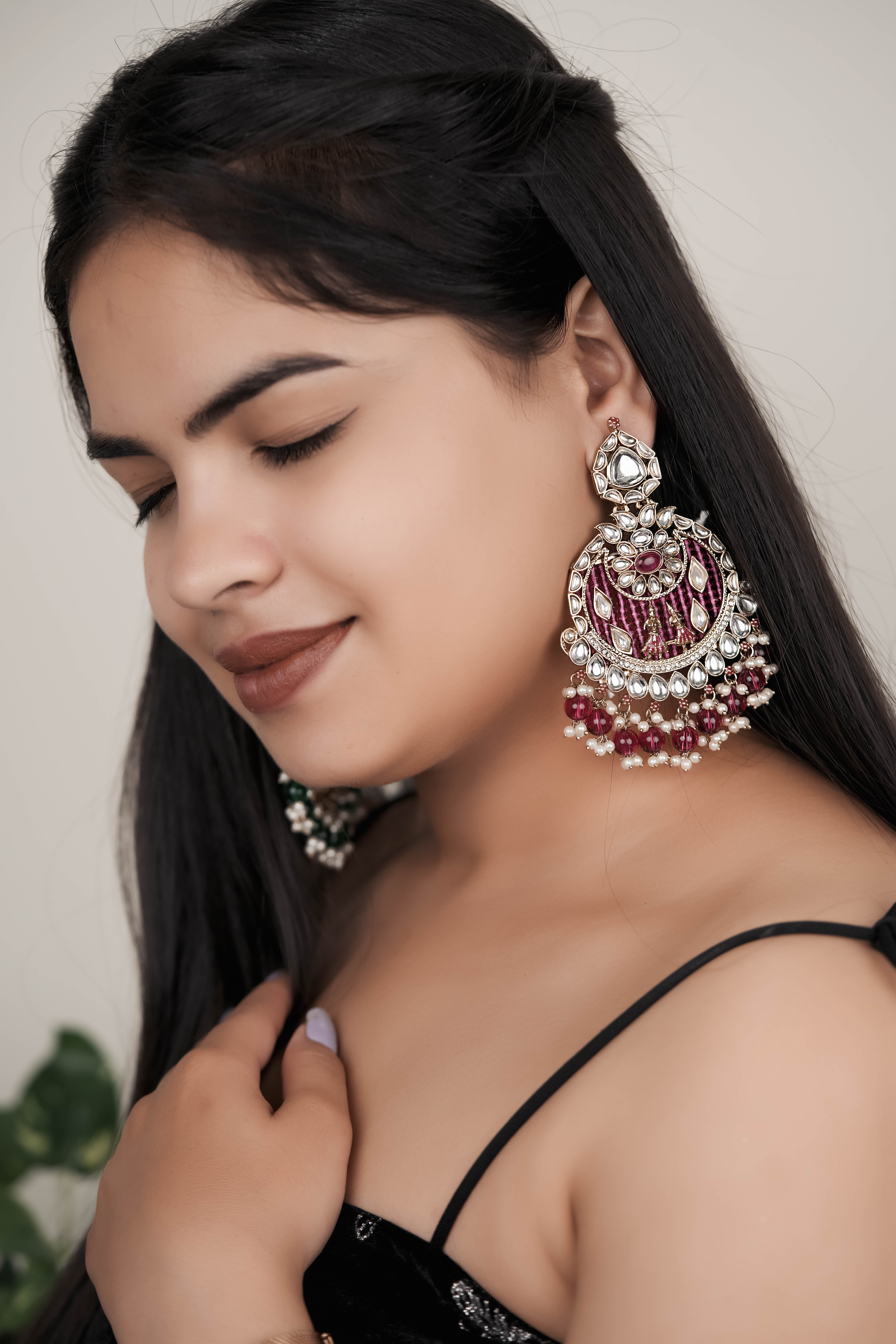 Barsava Ruby Kundan Chandbali Earrings