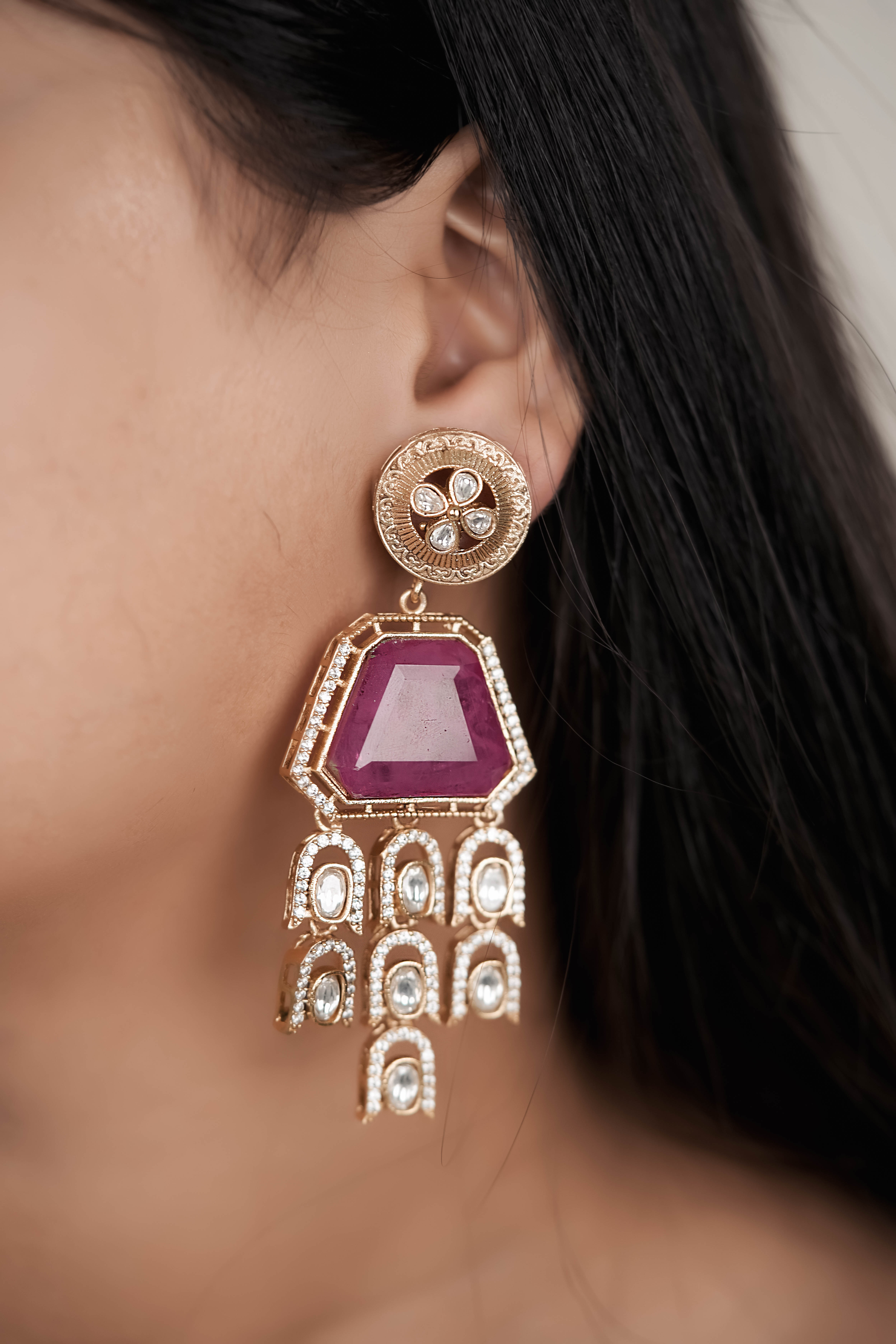 Noor-e-Ruby Moissanite Earrings.