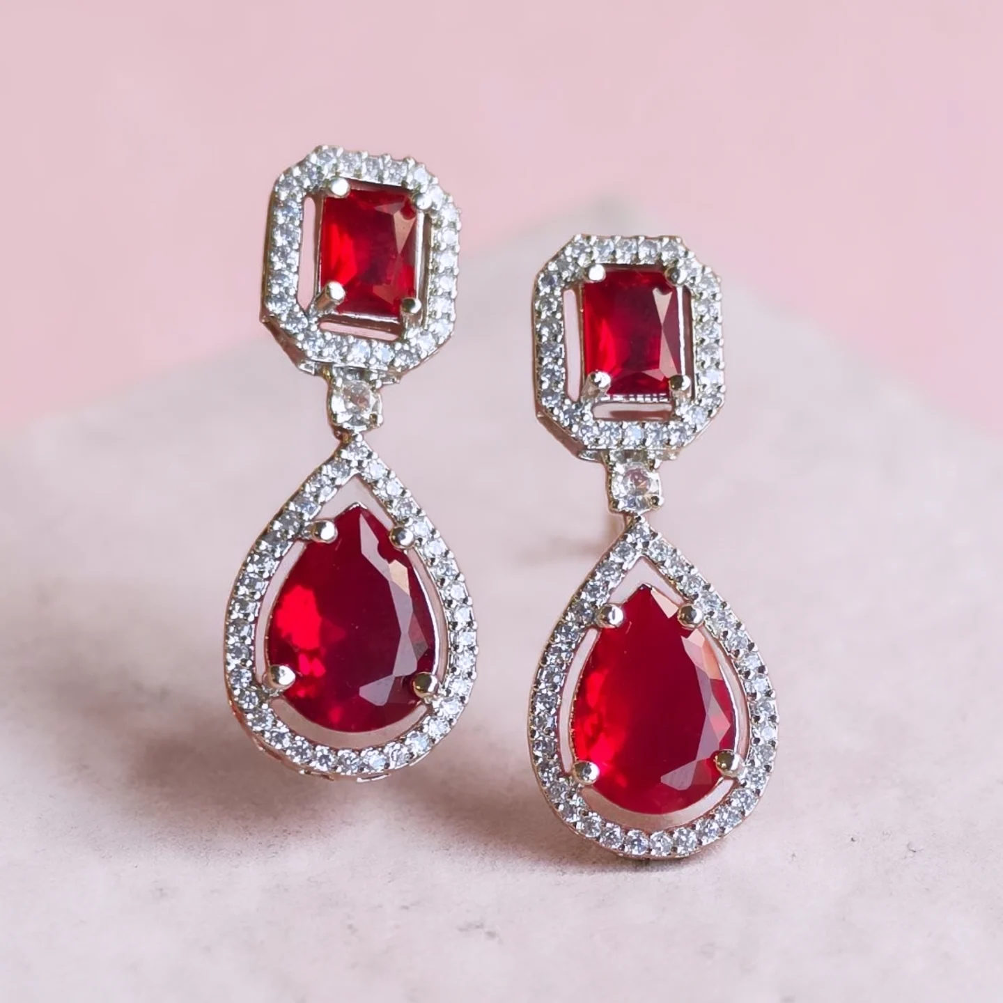 BARSAVA Stylish Ruby AD teardrop Earrings