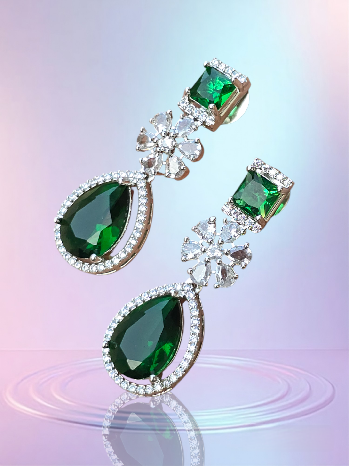 BARSAVA Emerald Green Teardrop Floral Drop Earrings